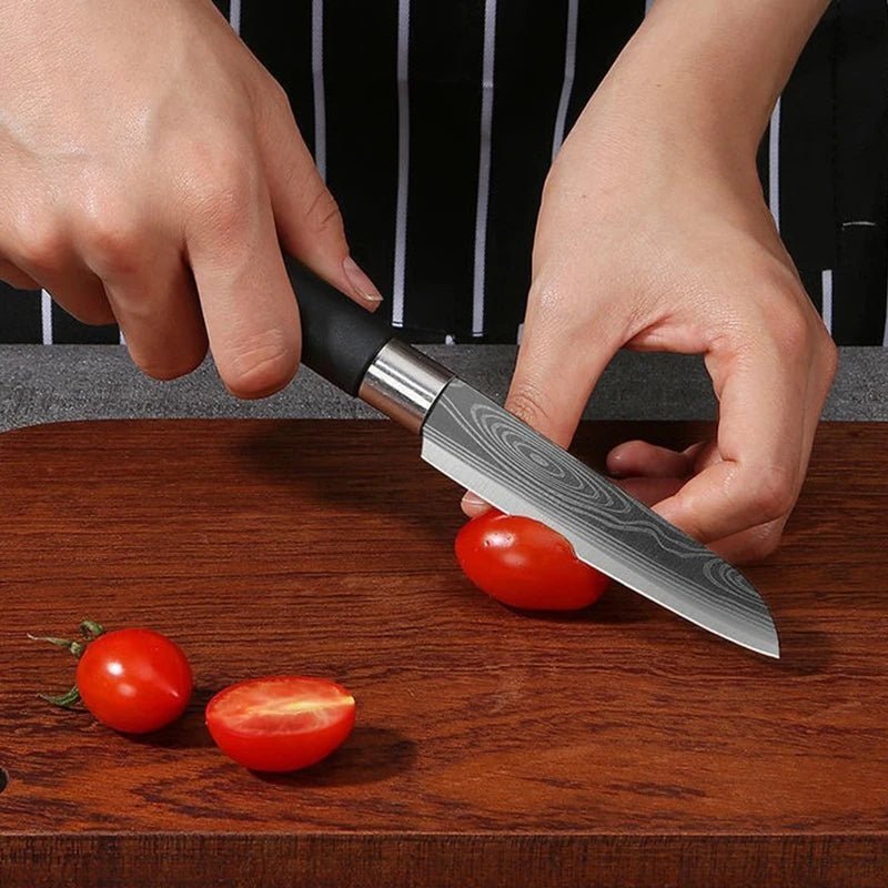 Conjunto de facas de cozinha utilitárias com padrão de damasco a laser, conjunto de hastes de afiação de tesouras, faca de chef afiada de aço inoxidável, ferramenta de cozinha. - Nuvetzi.