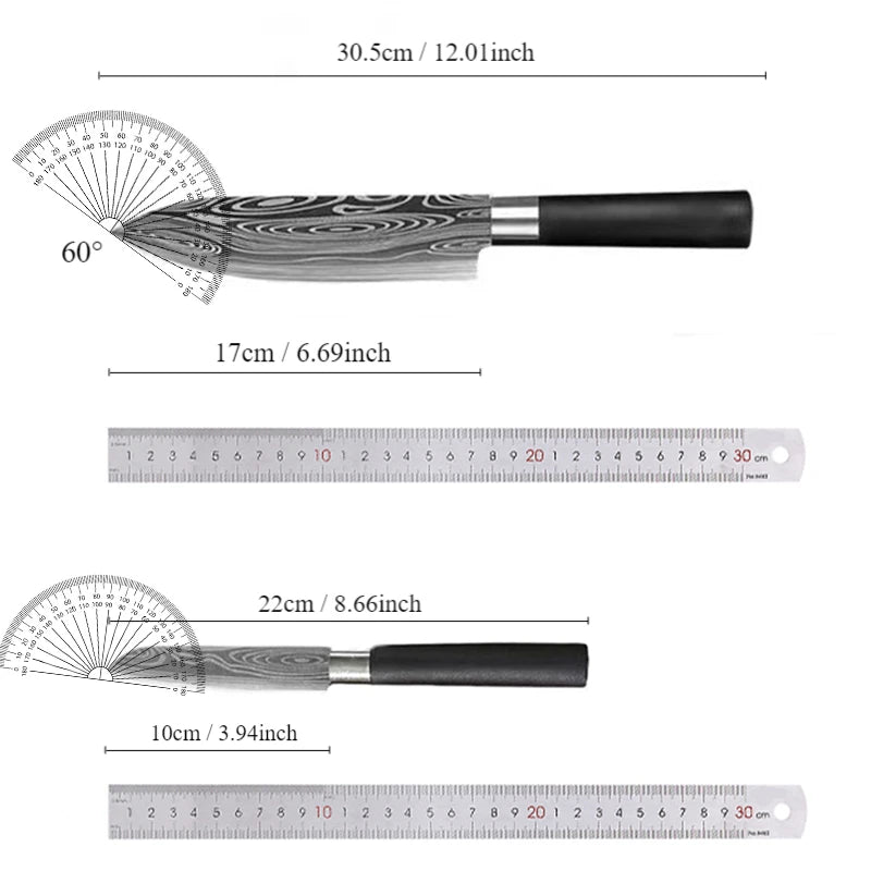 Conjunto de facas de cozinha utilitárias com padrão de damasco a laser, conjunto de hastes de afiação de tesouras, faca de chef afiada de aço inoxidável, ferramenta de cozinha. - Nuvetzi.
