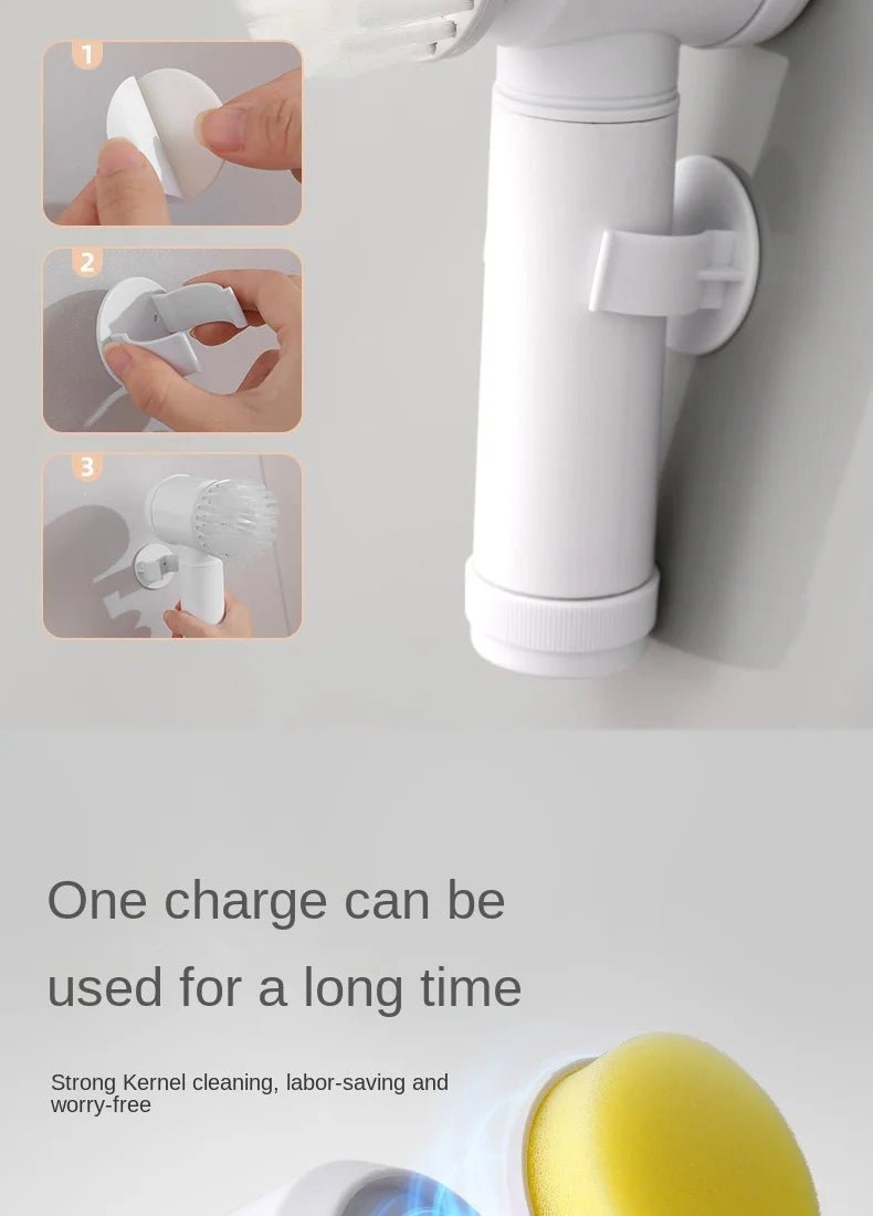 Escova de limpeza elétrica multifuncional para cozinha e banheiro - Esfregão elétrico portátil sem fio para pratos, panelas e frigideiras - Nuvetzi.