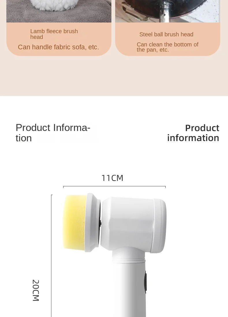Escova de limpeza elétrica multifuncional para cozinha e banheiro - Esfregão elétrico portátil sem fio para pratos, panelas e frigideiras - Nuvetzi.