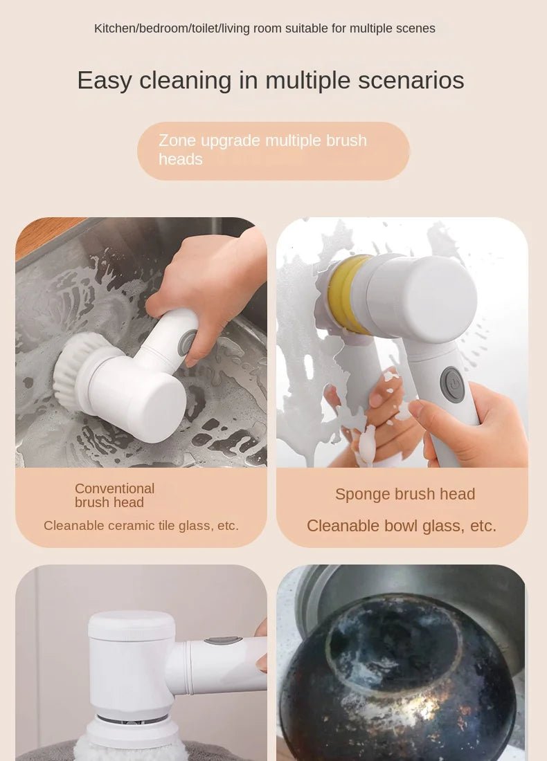 Escova de limpeza elétrica multifuncional para cozinha e banheiro - Esfregão elétrico portátil sem fio para pratos, panelas e frigideiras - Nuvetzi.
