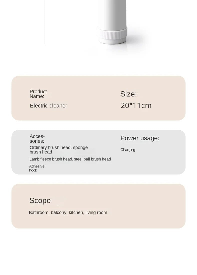 Escova de limpeza elétrica multifuncional para cozinha e banheiro - Esfregão elétrico portátil sem fio para pratos, panelas e frigideiras - Nuvetzi.