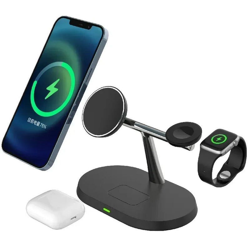 Suporte magnético sem fio 3 em 1 de 100 W para carregador Magsafe iPhone 16, 15, 14, 13, 12, Apple Watch 8, 7 e AirPods Pro, estação de carregamento rápido - Nuvetzi.