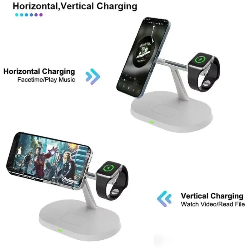 Suporte magnético sem fio 3 em 1 de 100 W para carregador Magsafe iPhone 16, 15, 14, 13, 12, Apple Watch 8, 7 e AirPods Pro, estação de carregamento rápido - Nuvetzi.